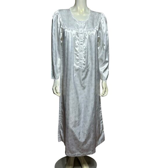 Vintage Satin Floral Nightgown, White with Pastel Flowers, Size Small - Picture 1 of 12